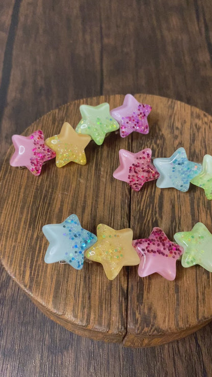 Handmade Glitter Star Hairclips. Colorful Sparkle Hair Accessories Cute Star Shaped Hair Clips for Kids and Adults