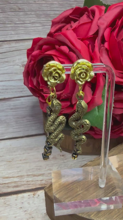 Reputation Inspired Rose Snake Earrings | Ready For It Friendship Beads | Swiftie Gift | Hypoallergenic Statement Dangle | Music Lover Jewelry